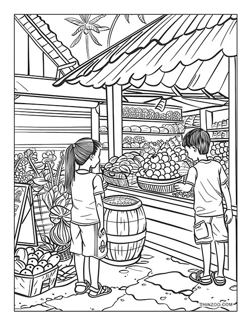 Philippine Market Scene Coloring Page 03