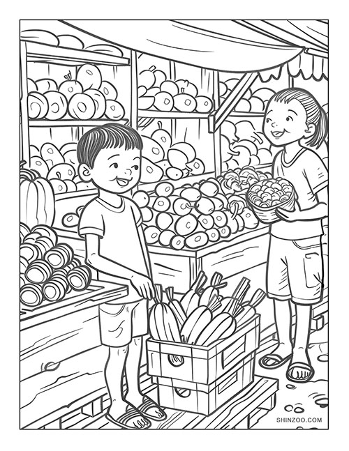 Philippine Market Scene Coloring Page 04