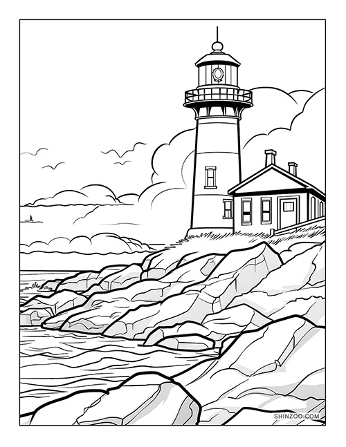 Picturesque Lighthouse Coloring Page 01