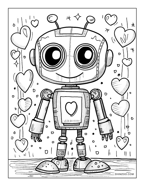 Robot Loves You Coloring Page 01