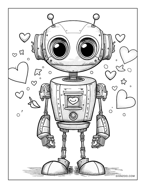 Robot Loves You Coloring Page 02