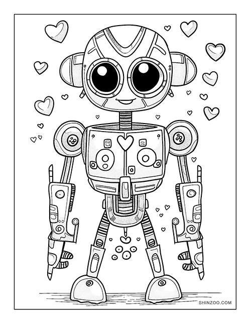 Robot Loves You Coloring Page 03