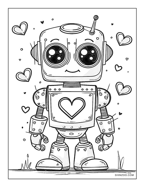 Robot Loves You Coloring Page 04