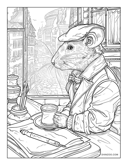 Victorian Mouse Coloring Page 03