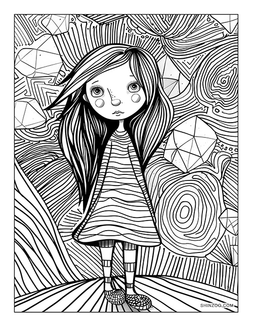 Whimsical Girl Coloring Page 01