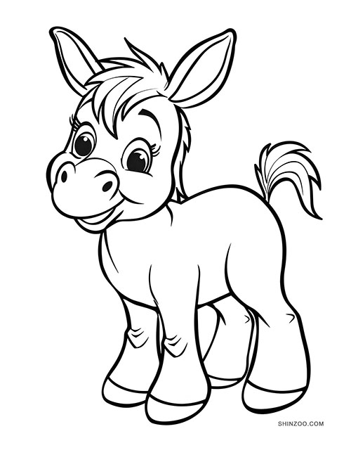 Kawaii Donkey Coloring Pages 01