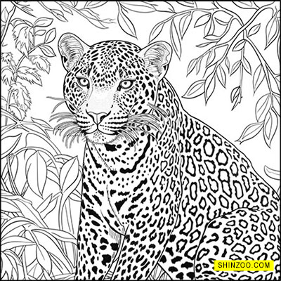 Leopard’s Lush Hideaway: A Wilderness Journey Coloring Page