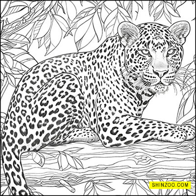 Majestic Leopard Forest Adventure Coloring Page