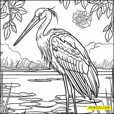 Peaceful Heron in Tranquil Waters: A Coloring Meditation