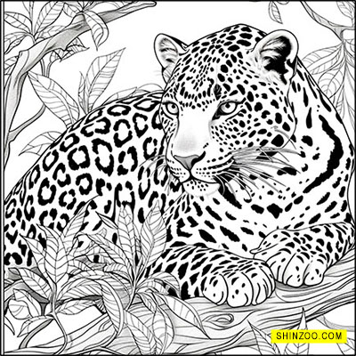 Tranquil Leopard in the Jungle Coloring Page