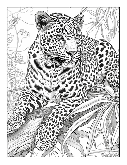 Leopard Resting in the Jungle Coloring Page