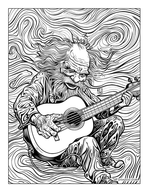 Old Mythical Musical Troll with Guitar