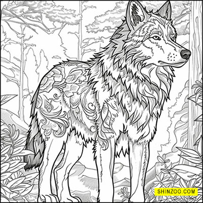 Standing Wolf Forest Animals Coloring Page