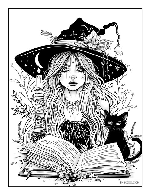 Young Witch with Black Cat