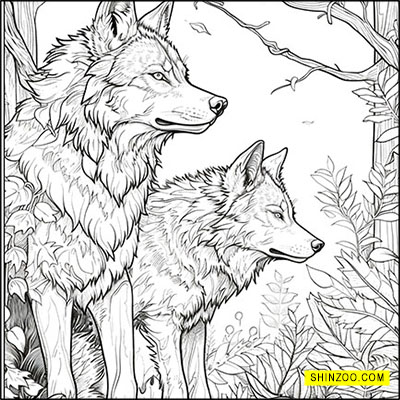 Mystical Wolves in Moonlit Forest Coloring Adventure
