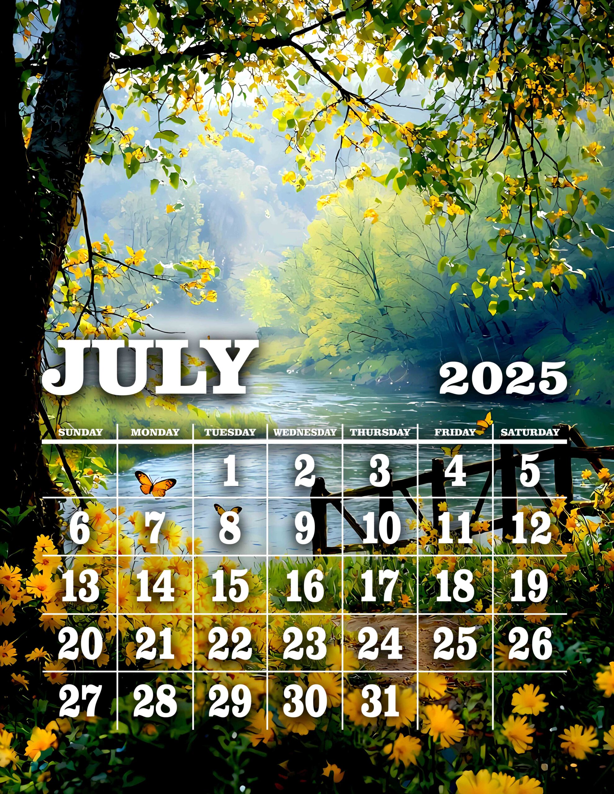 July 2025 Calendar with Printable Digital Art