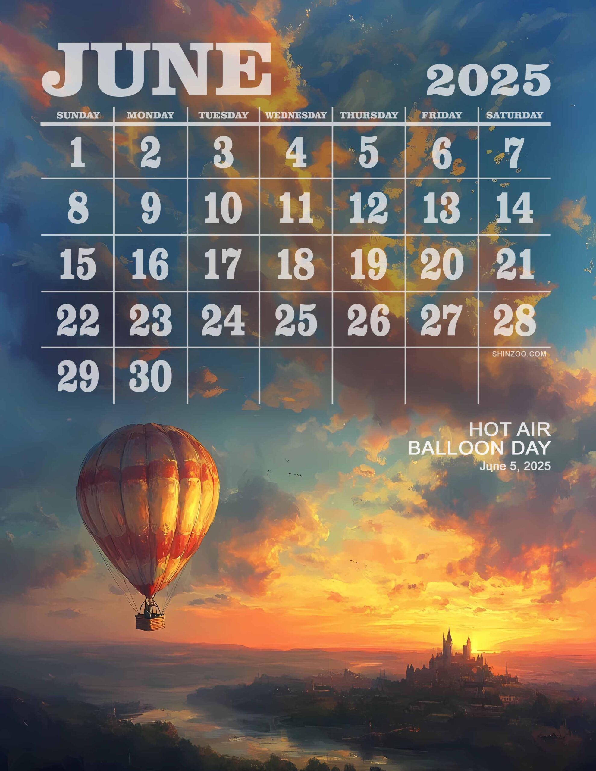 Hot Air Balloon Day 2025 June Calendar Balloon Festival Adventure Calendar