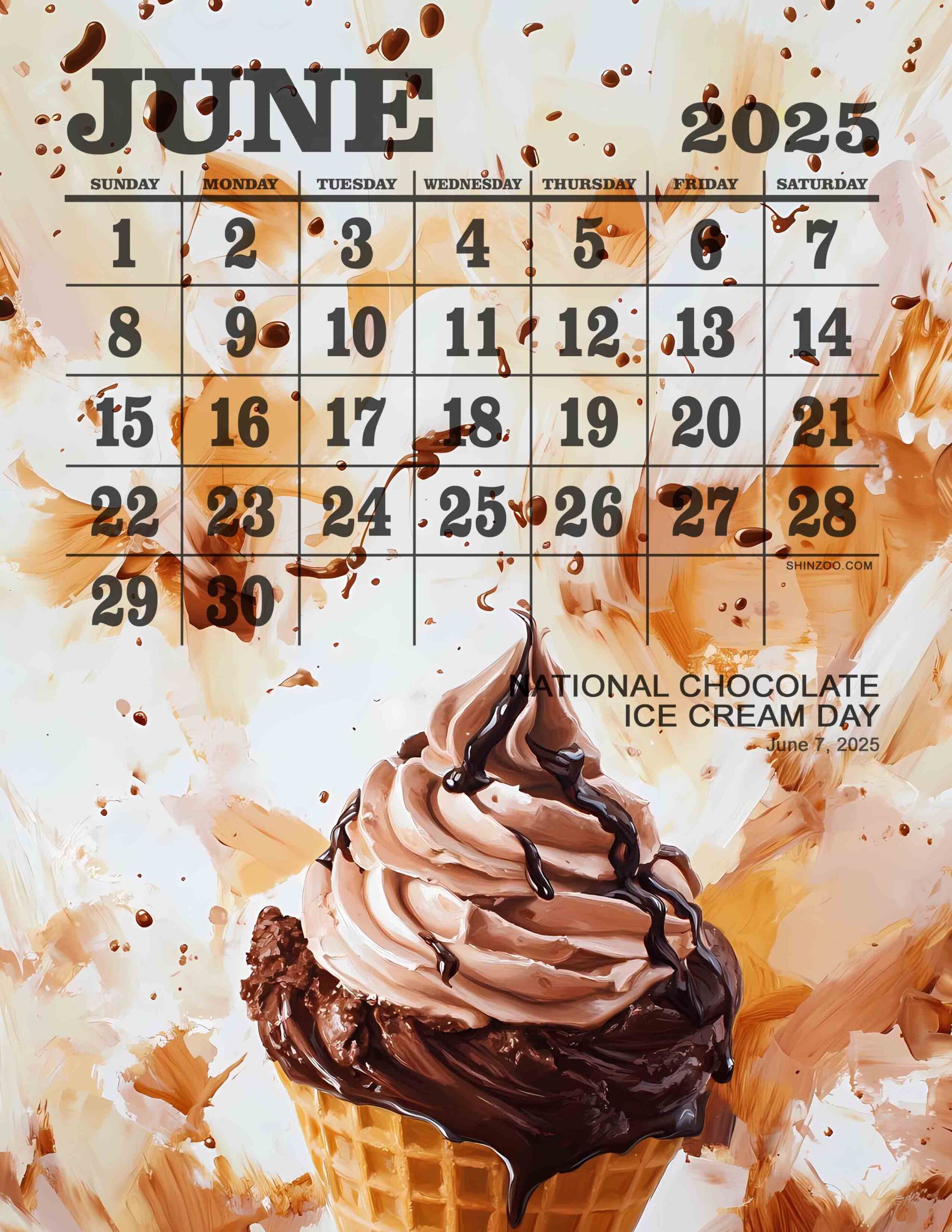 National Chocolate Ice Cream Day 2025 June Calendar