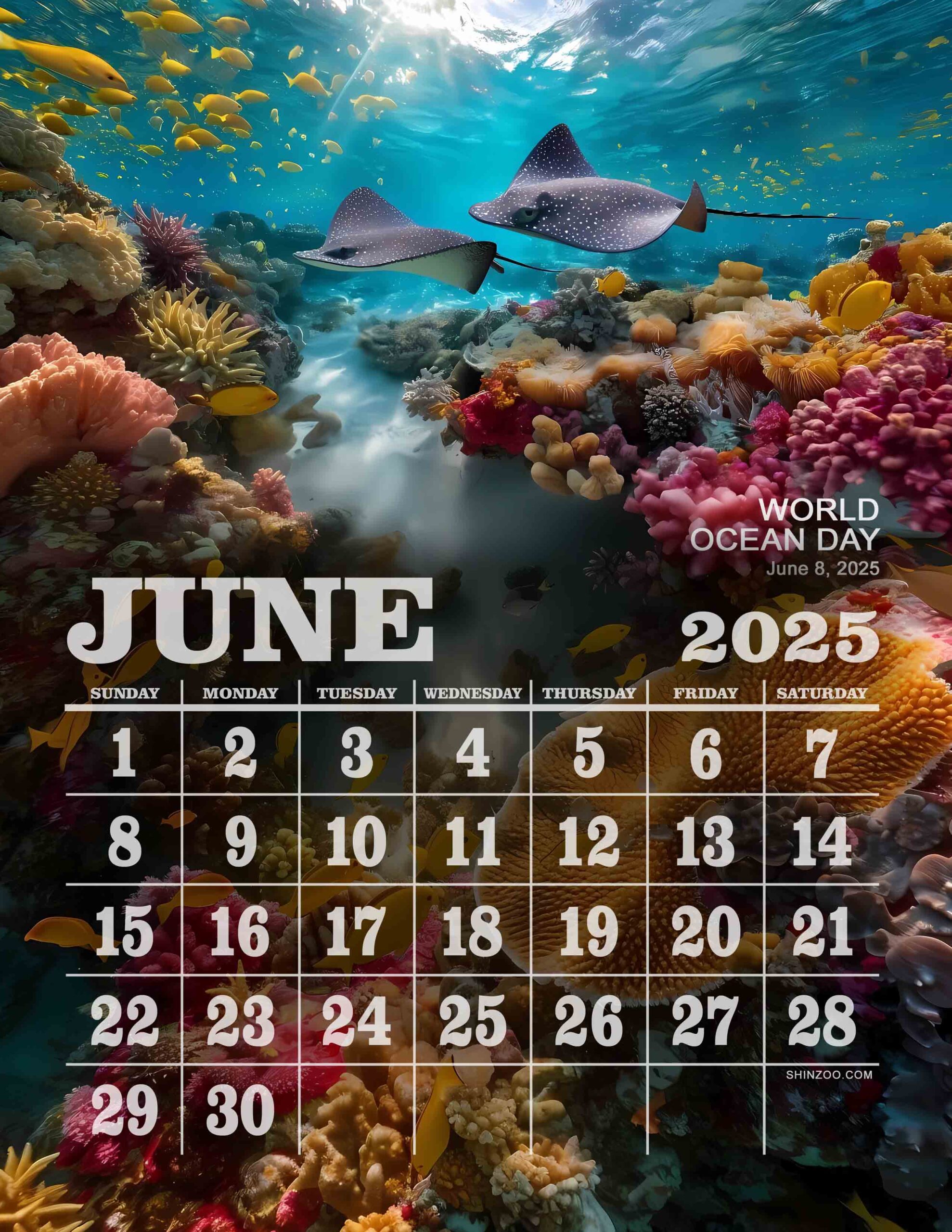 World Ocean Day 2025 June Calendar Underwater Marine Life Awareness