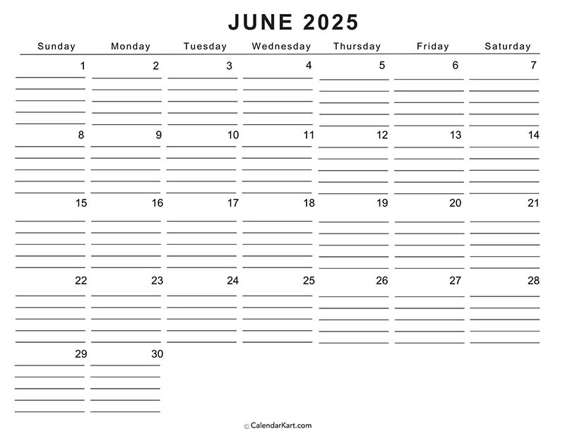 2025 june calendar printable 12