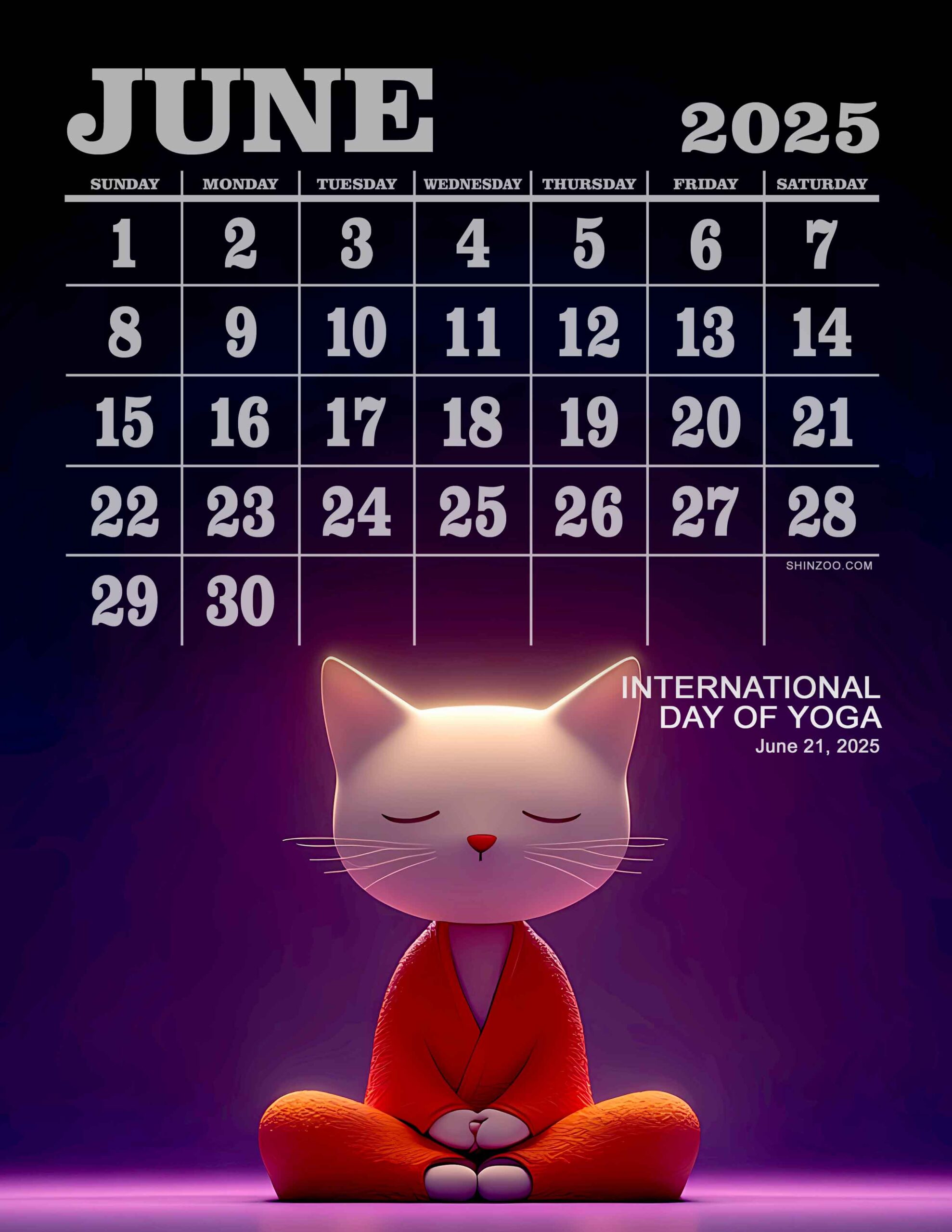 International Day of Yoga 2025 June Calendar Mindfulness Meditation Zen Calendar
