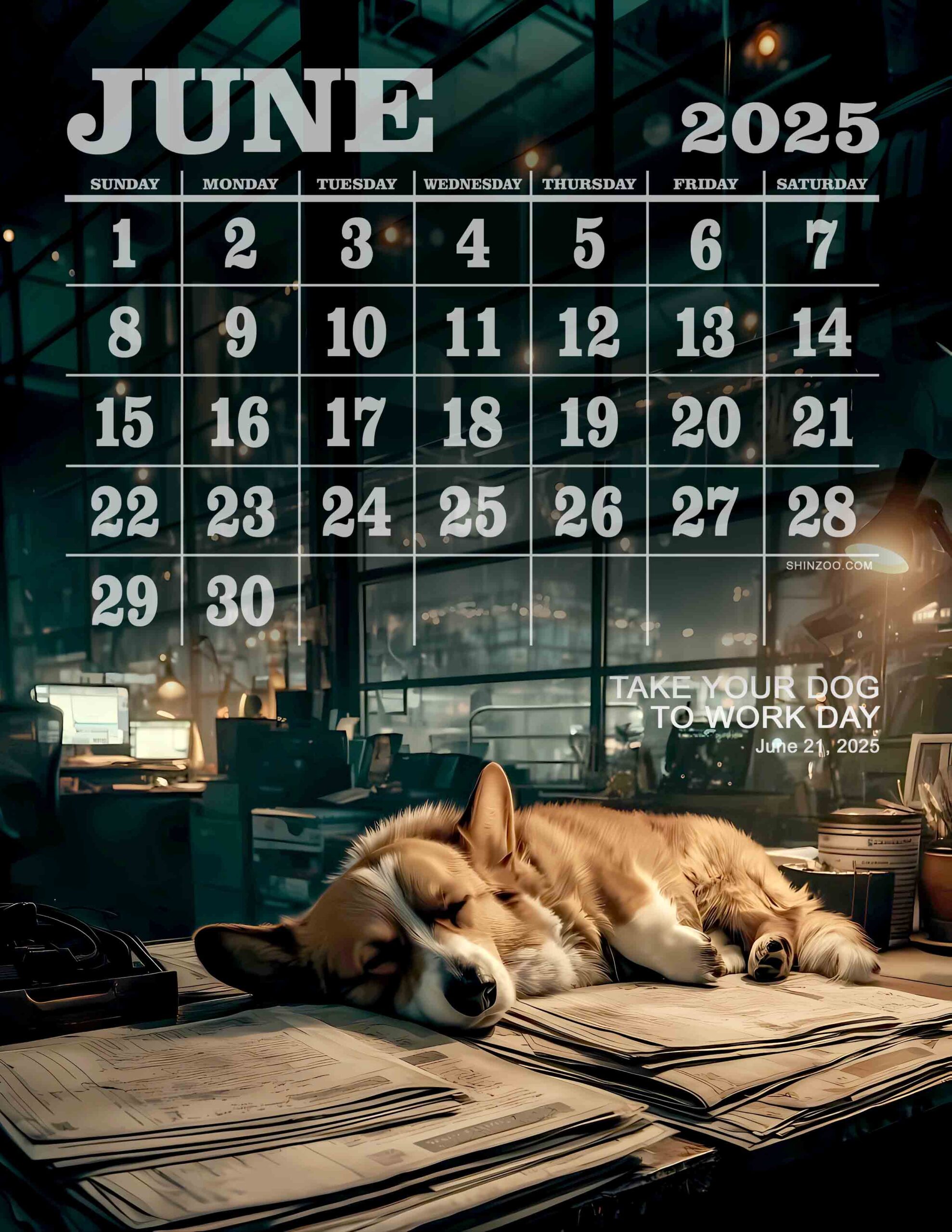 Take Your Dog to Work Day 2025 June Calendar Pet Friendly Office Calendar