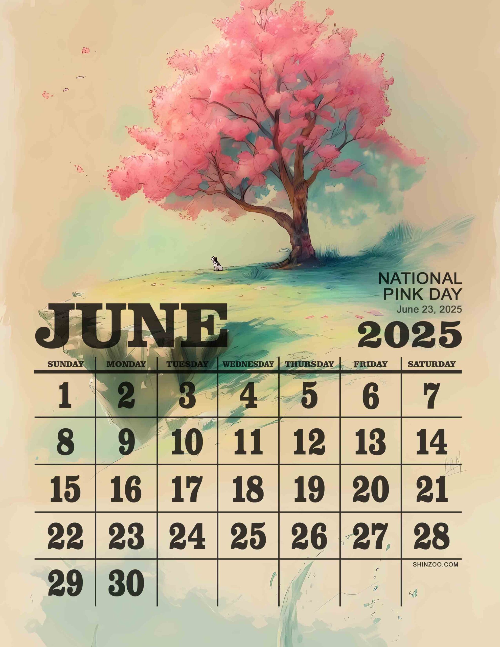 National Pink Day 2025 June Calendar Spring Color Floral Calendar