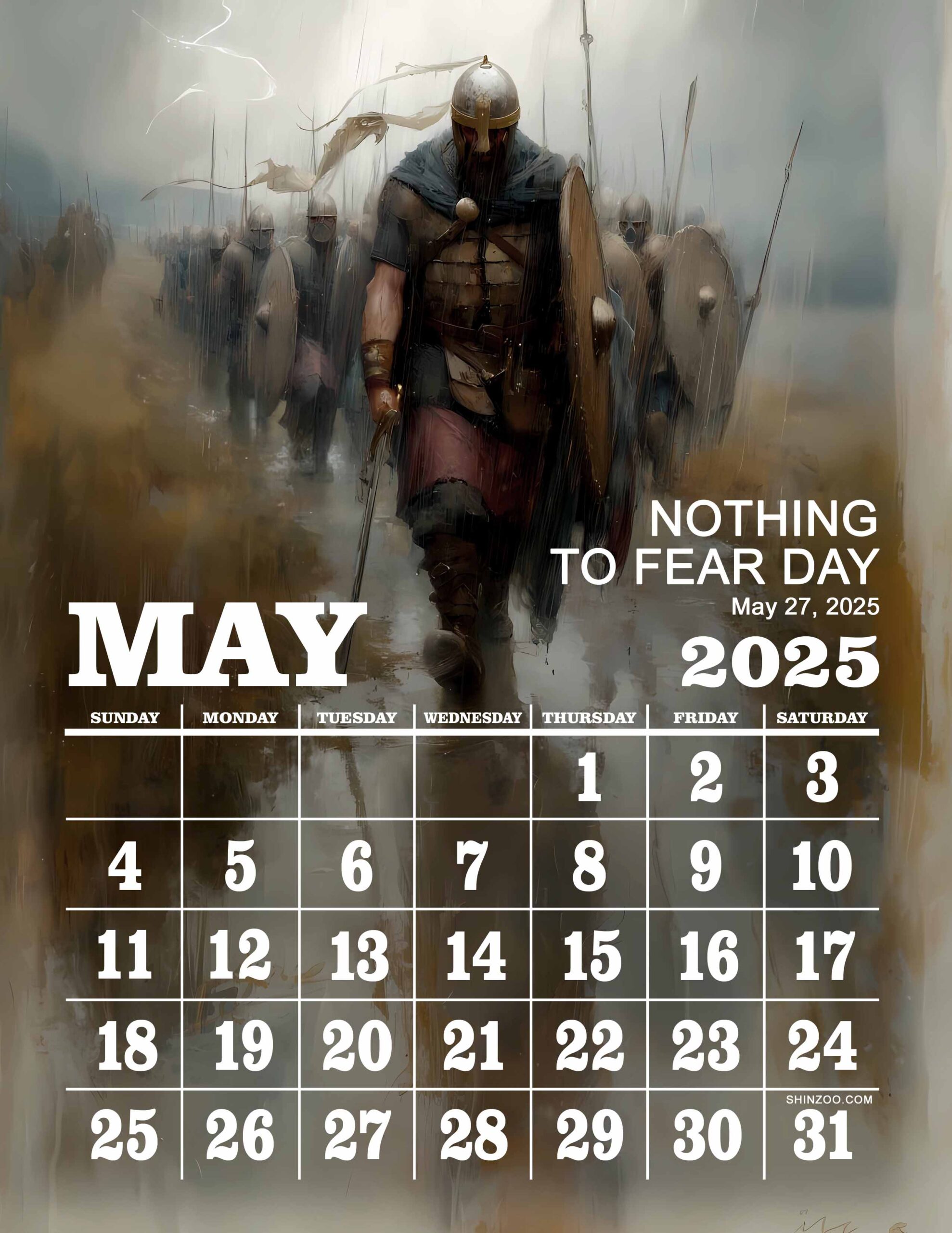 Nothing to Fear Day 2025 May Calendar Medieval Viking Warrior Motivational Calendar