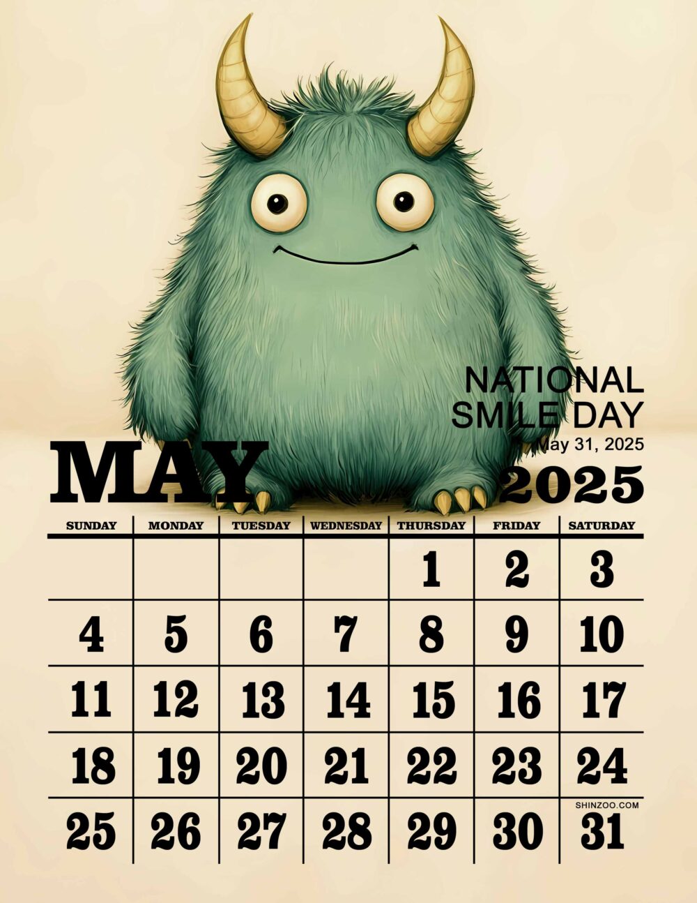 National Smile Day 2025 May Calendar Cute Monster