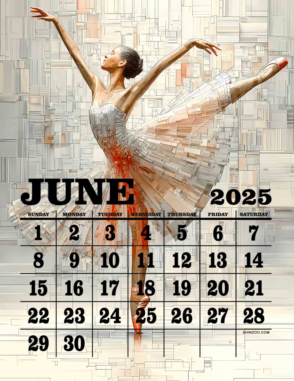 Graceful Ballerina 2025 June Calendar Ballet Dancer