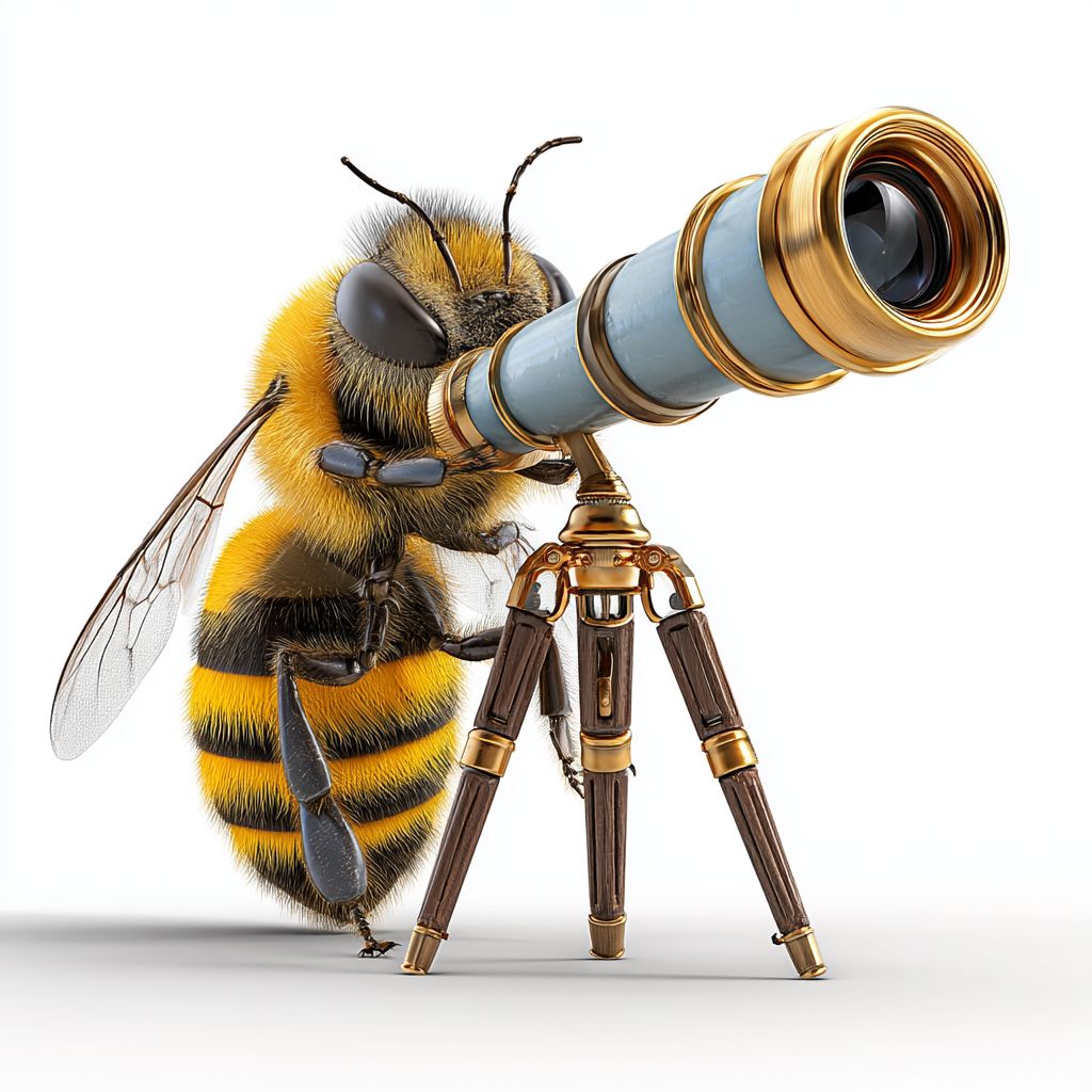 Astronomer Bee with Vintage Telescope Stargazing Insect 3D Illustration