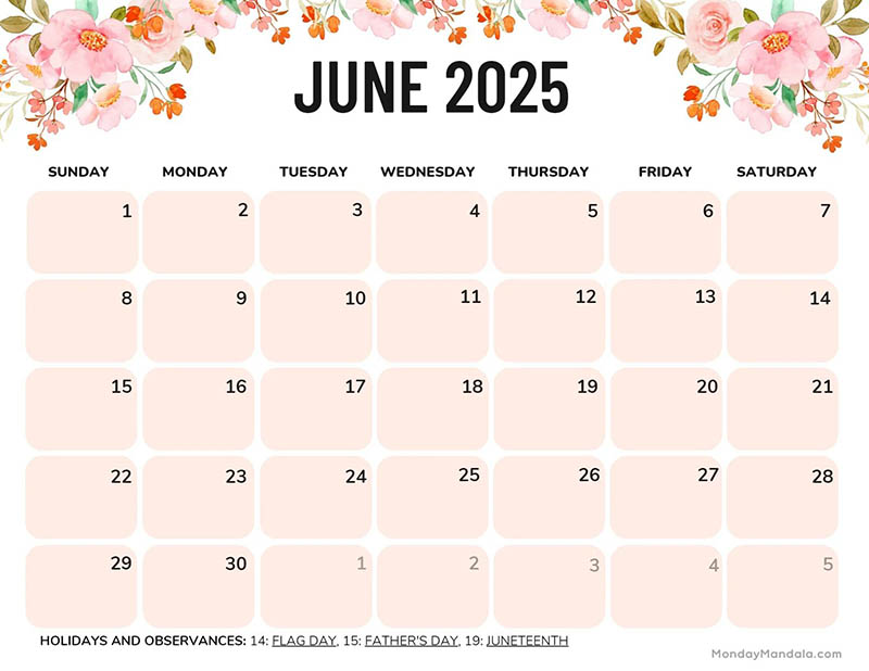 Calendar for June 2025 05