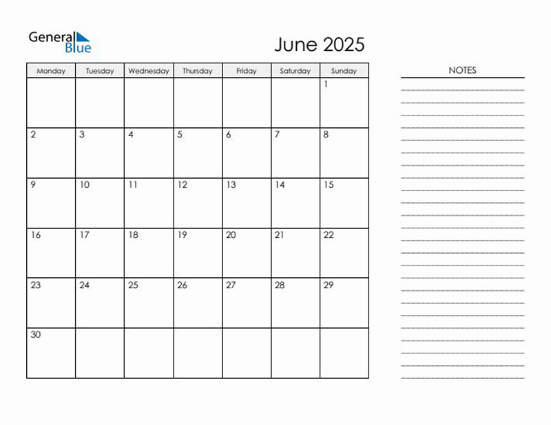 Calendar for June 2025 09