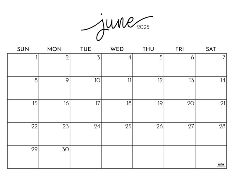 Calendar for June 2025 10