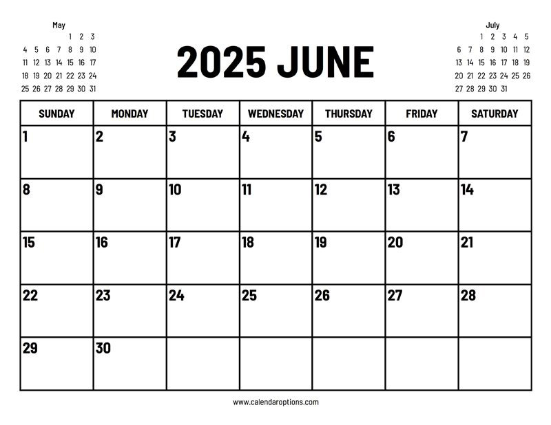 Calendar for June 2025 11