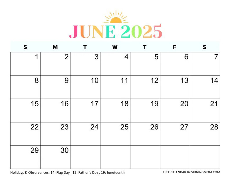 Calendar for June 2025 12