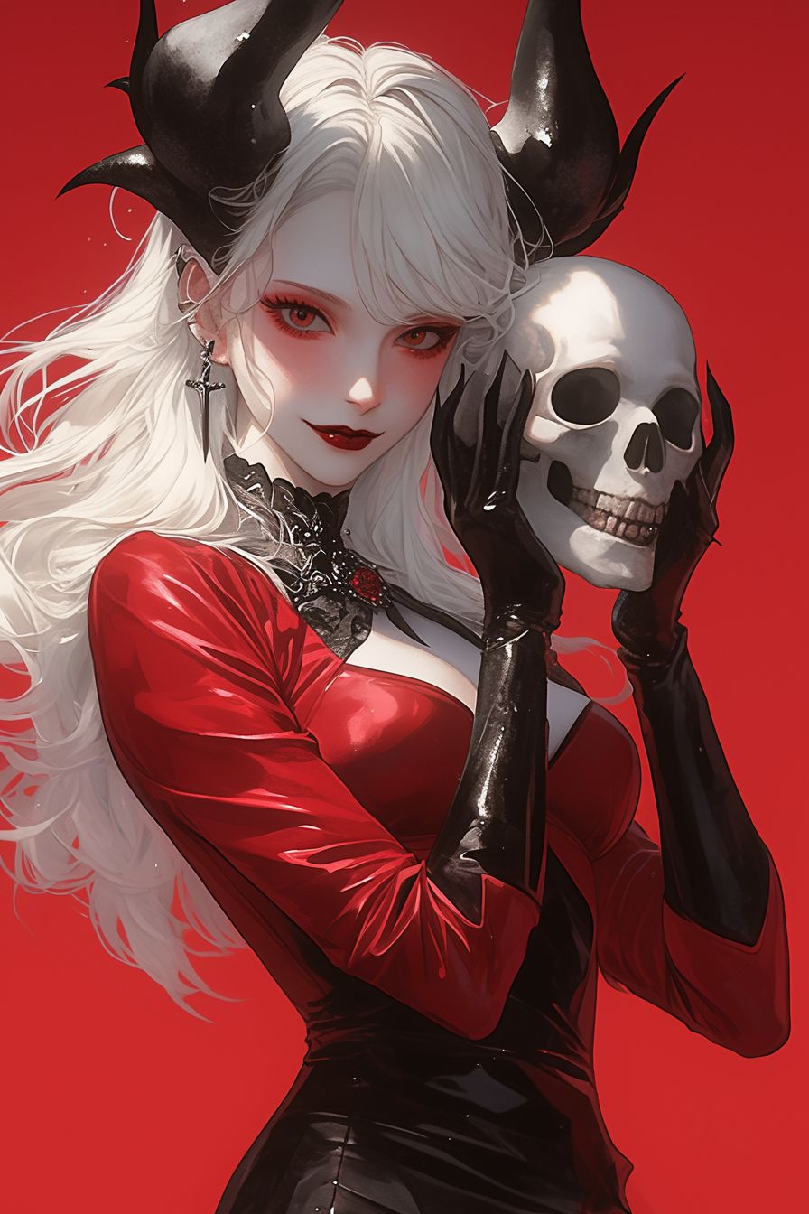 Lovely Demon Girl with Skull Dark Fantasy Gothic Character