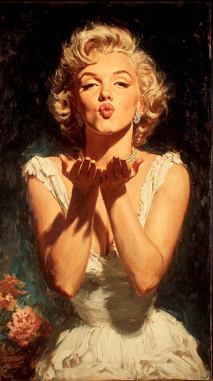 Vintage Marilyn Monroe Iconic Digital Art Painting 1950s Retro Art Style