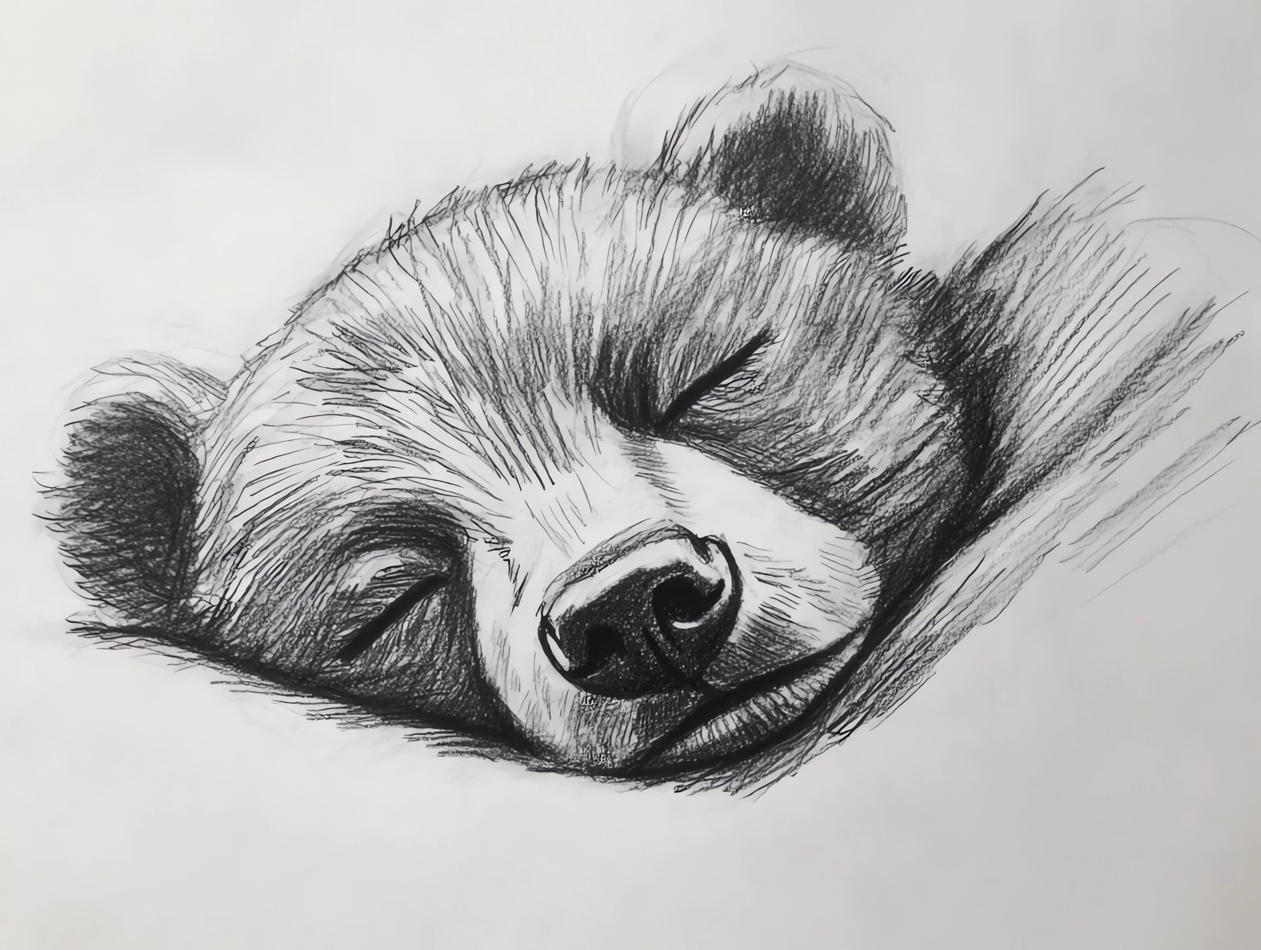 Sleeping Baby Bear Cub Sketch Illustration Wildlife Art
