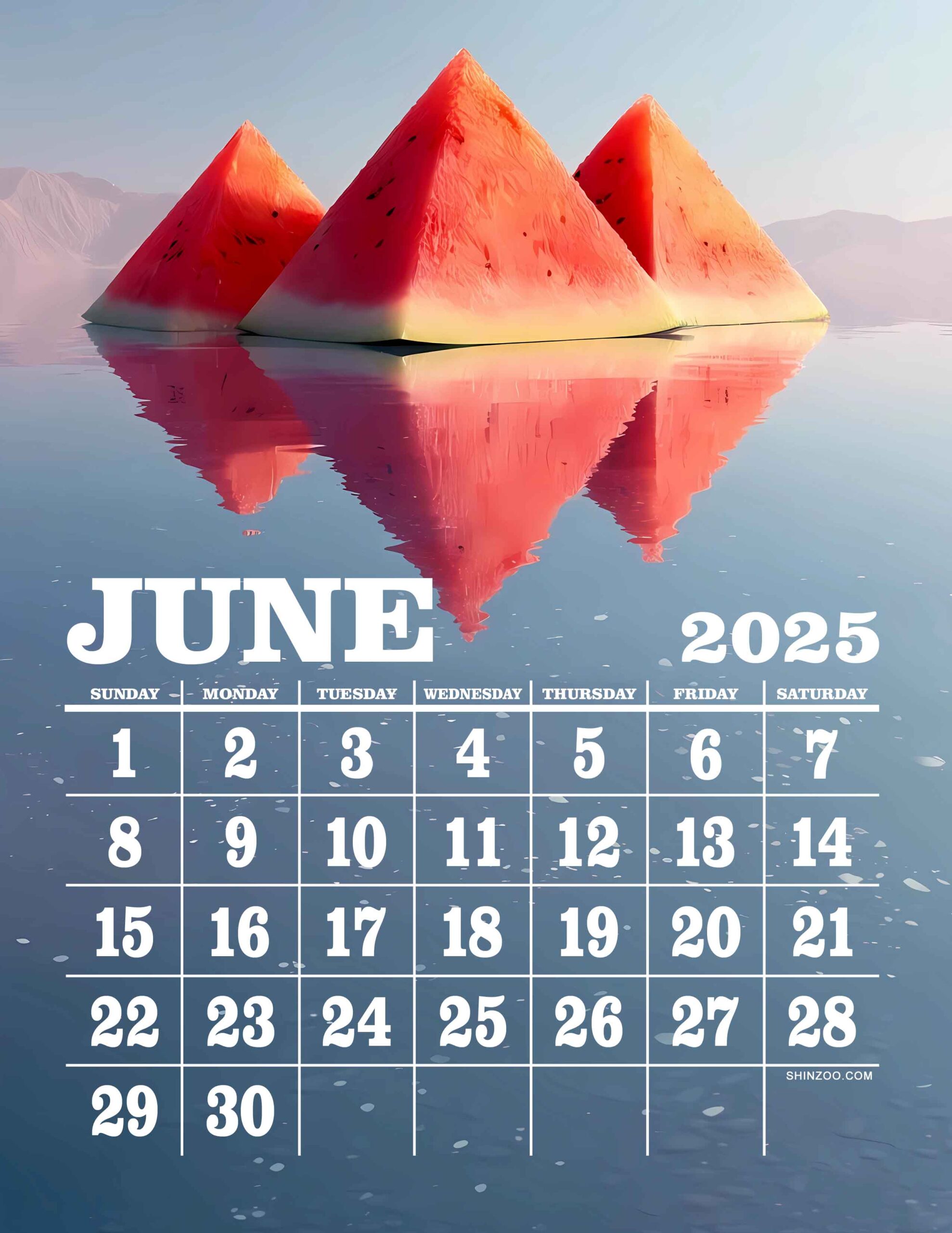 Watermelon Calendar June 2025 Surreal Fruit Summer Food Dreamy Art