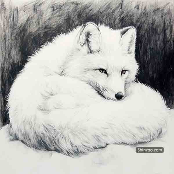 Arctic Fox Drawing, Realistic Sketch Illustration, How to Draw an Arctic Fox Wildlife Art