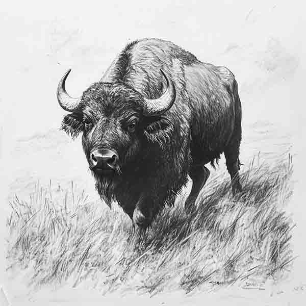 How to Draw a Buffalo, Realistic Buffalo Drawing Sketch Illustration Art Ideas