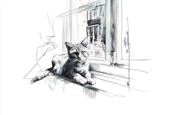 How to Draw a Cat on a Windowsill, Drawing Cats and Pets, Sketch Illustration