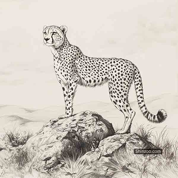 Realistic Cheetah Drawing Ideas, How to Draw Cheetah, Sketch Illustration Art, Cheetah Picture