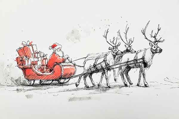 How to Draw a Realistic Christmas Scene, Santa on X’mas Eve Village Drawing Sketch Illustration
