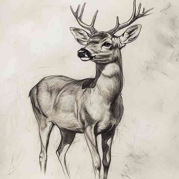 Deer Drawing, Realistic Deer Illustration, Nature Forest Animal Sketch Art