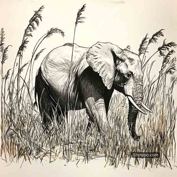 Elephant Drawing Ideas, Realistic Elephant Sketch Illustration, African Elephant Asian Wildlife Art