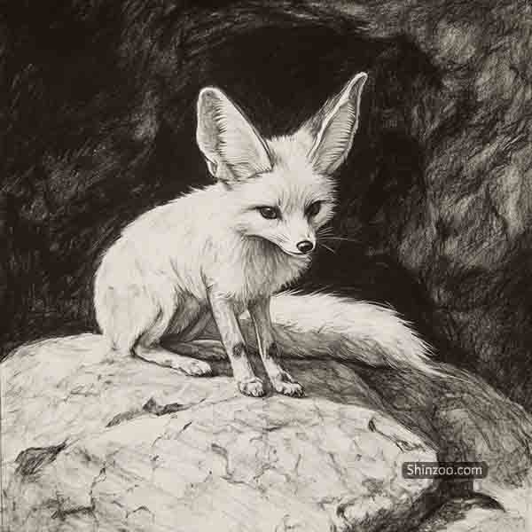 Fennec Fox Drawing Ideas, Realistic Fox Sketch Illustration Drawing, Desert Fox Realistic Art