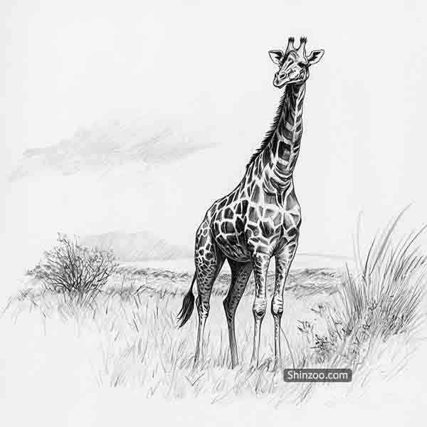 Giraffe Drawing Ideas, Realistic Giraffe Wildlife Sketch Illustration Art, How to Draw Giraffe