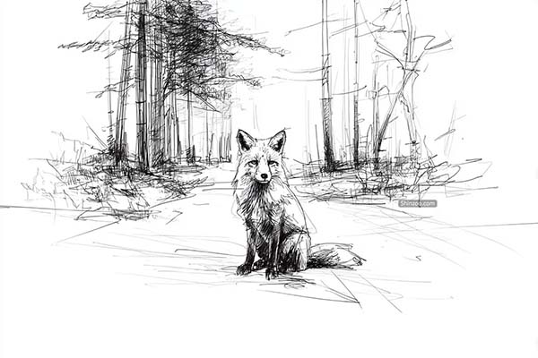How to Draw a Fox in the Forest, Realistic Red Fox Drawing Sketch Illustration Art Ideas